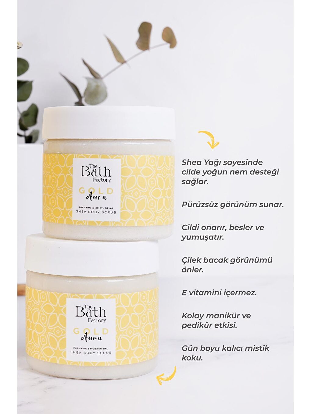 THE BATH FACTORY Şeffaf Nemlendirici ve Arındırıcı Shea Vücut Peelingi - Gold Aura 300 g - 2