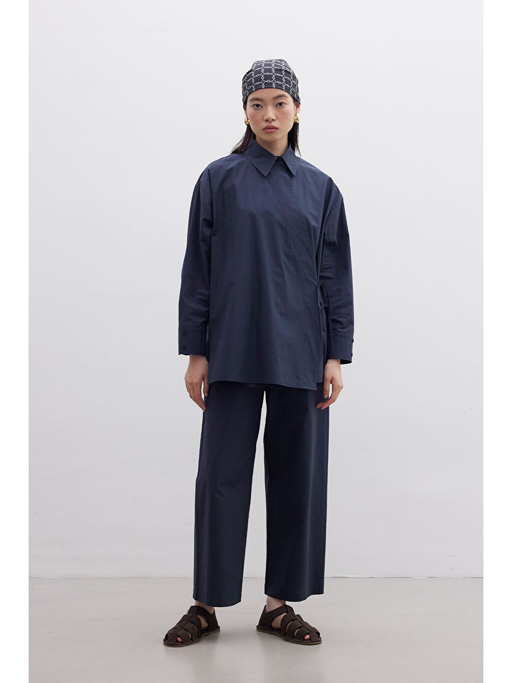 Kruvaze Kapama Premium Gömlek Lacivert-2