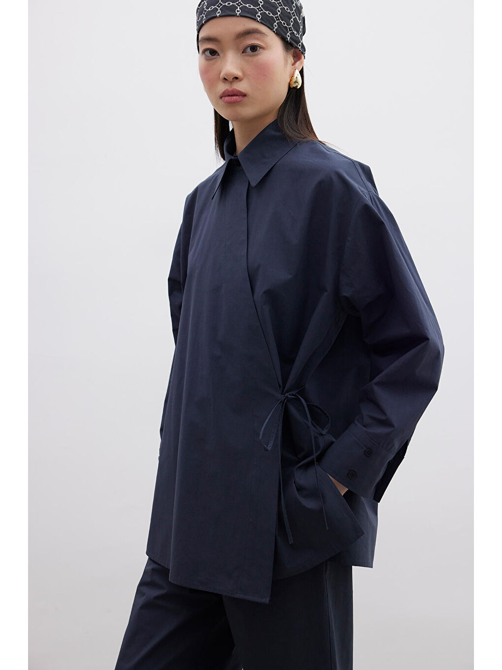 Kruvaze Kapama Premium Gömlek Lacivert-5