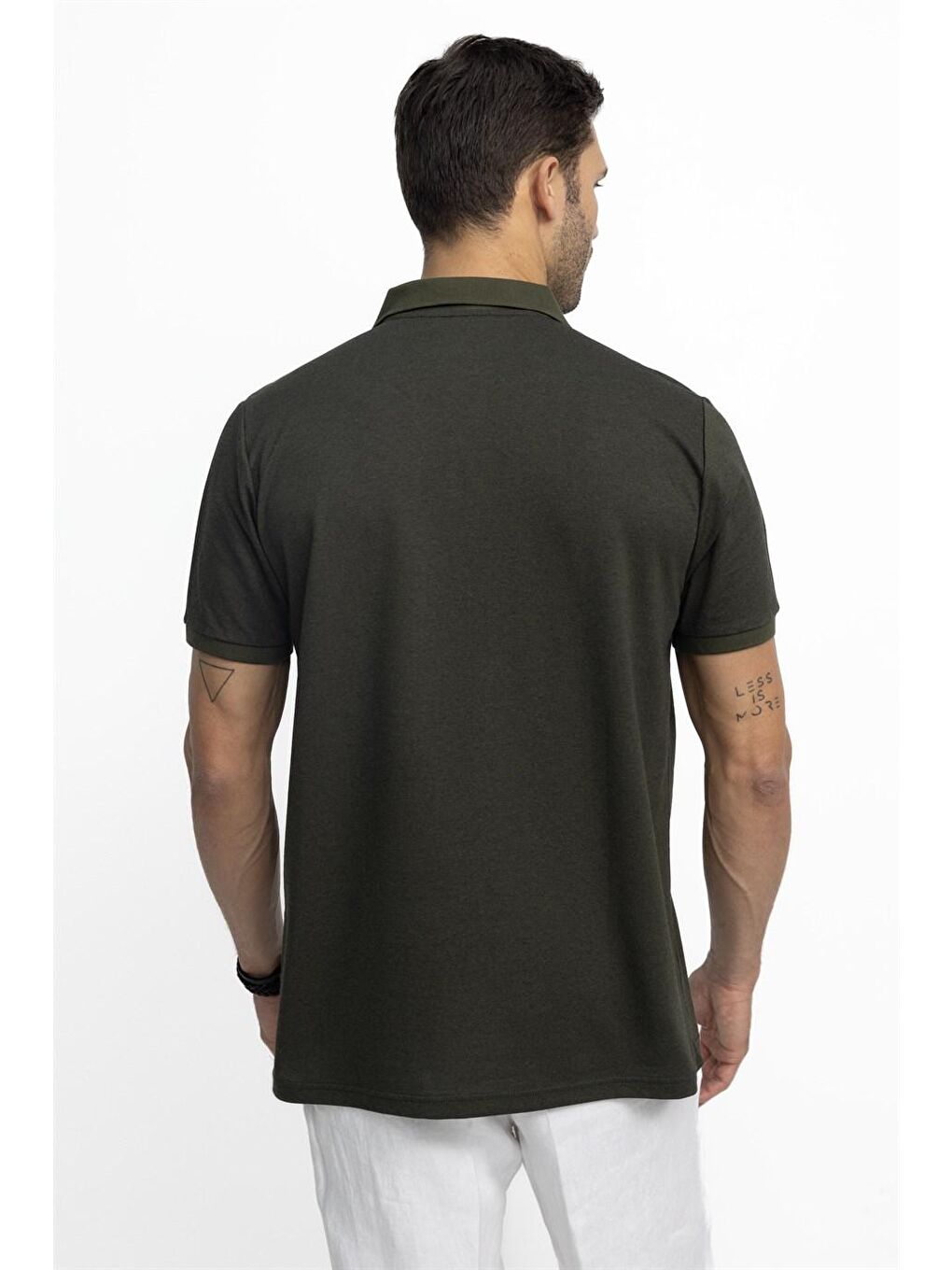 Erkek Polo Yaka Klasik Fit Düz Pamuklu Pike  Haki Tişört-3