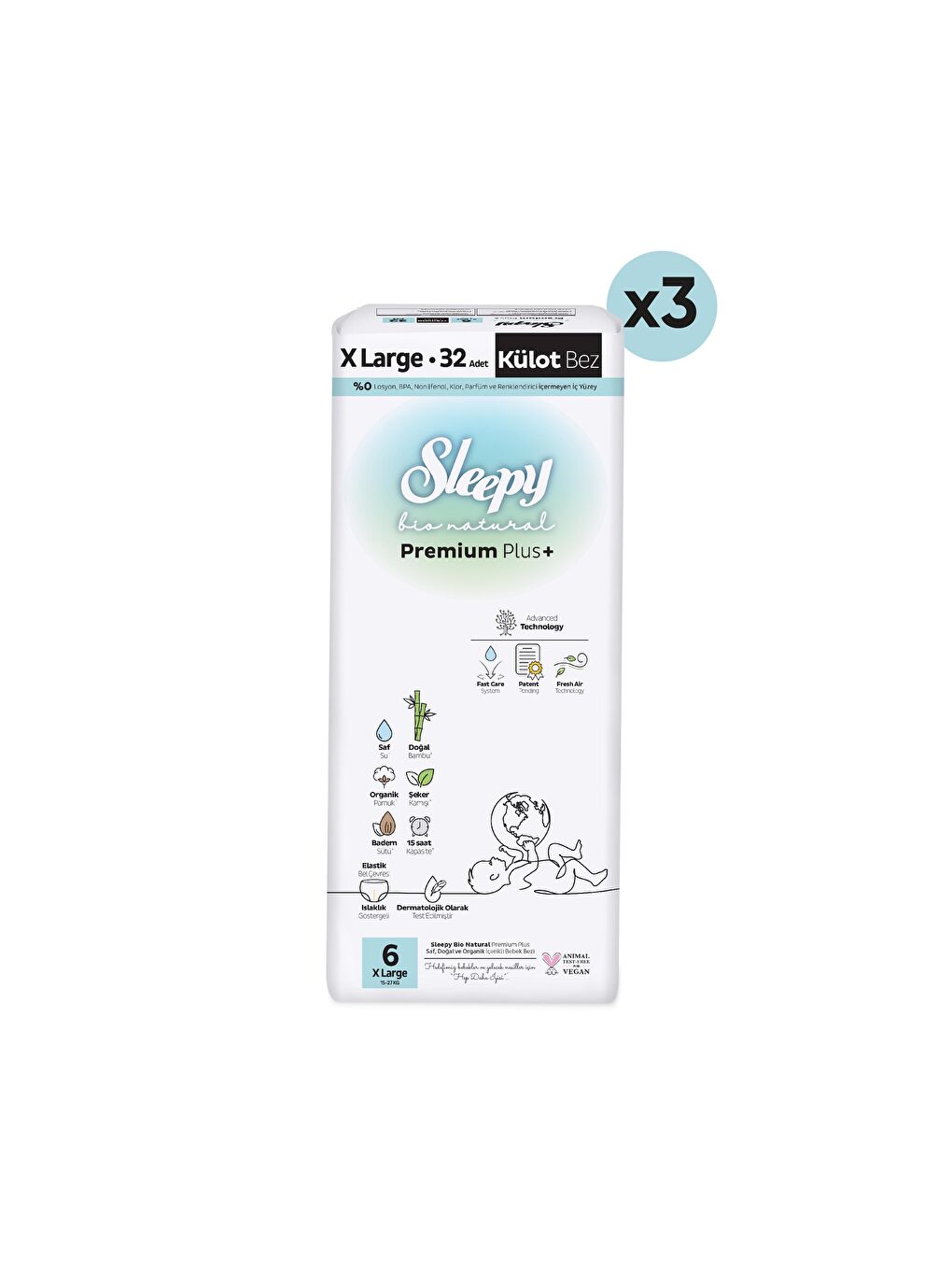 Bio Natural Premium Plus Avantajlı Paket Külot Bez 6 Numara Xlarge 96 Adet-1