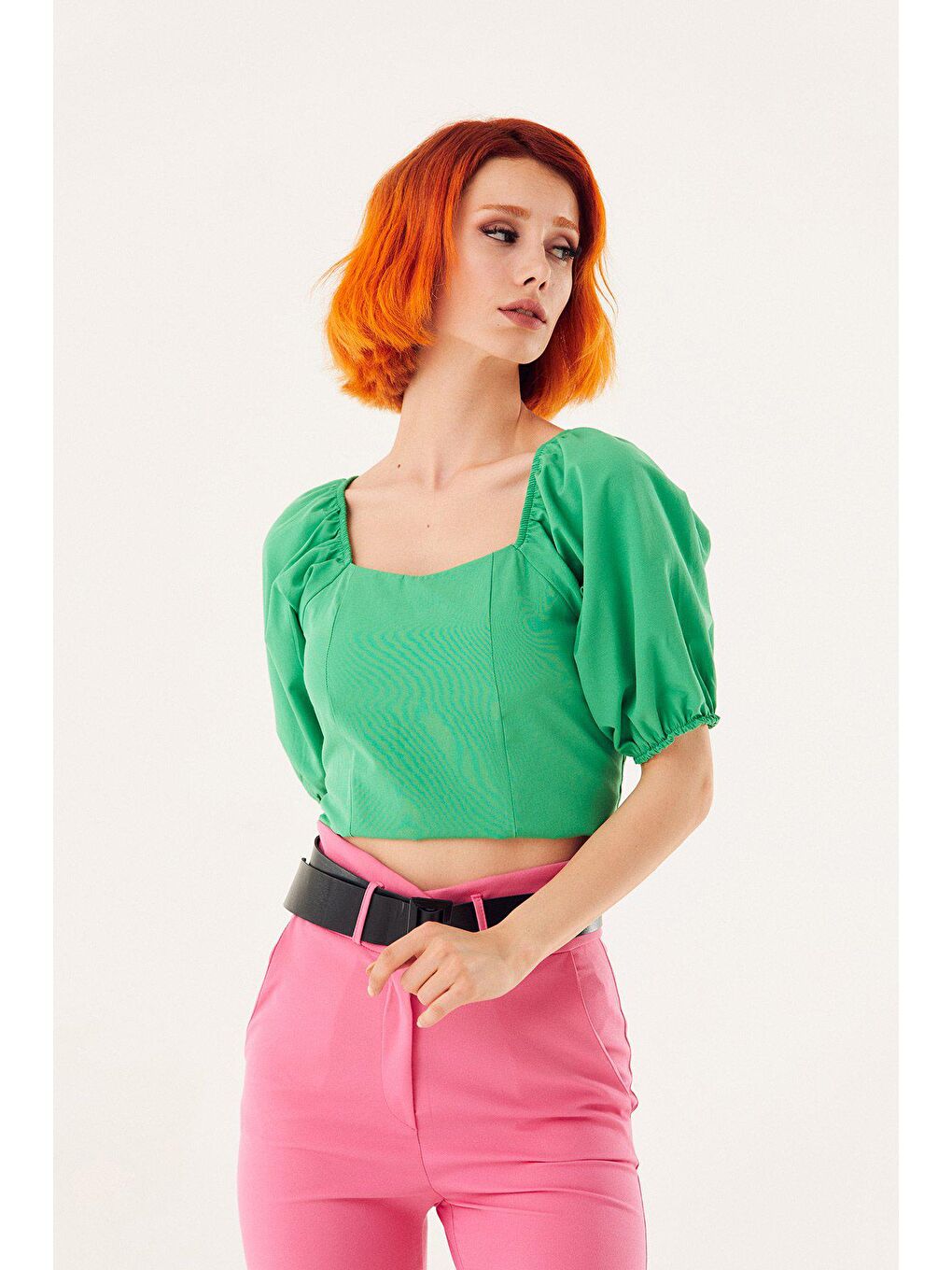 Yeşil Göğüs Dolgulu Karpuz Kol Bluz-1