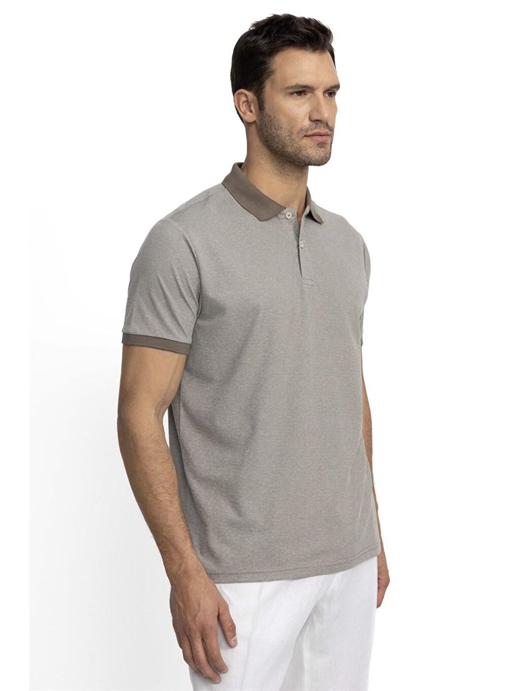 Erkek Polo Yaka Klasik Fit Düz Pamuklu Pike  Gri Tişört