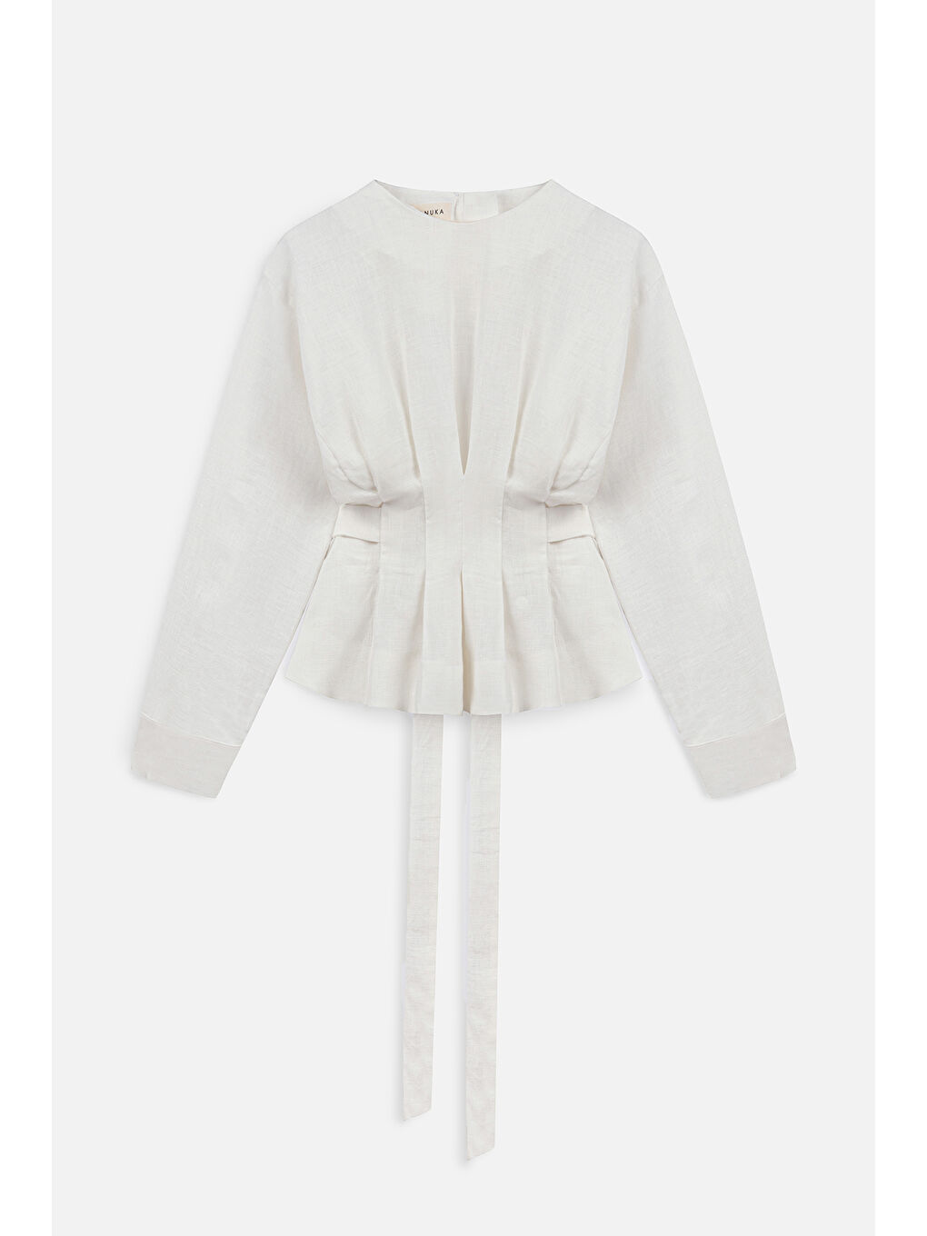 Keten Kruvaze Bağlamalı Bluz Ekru-1