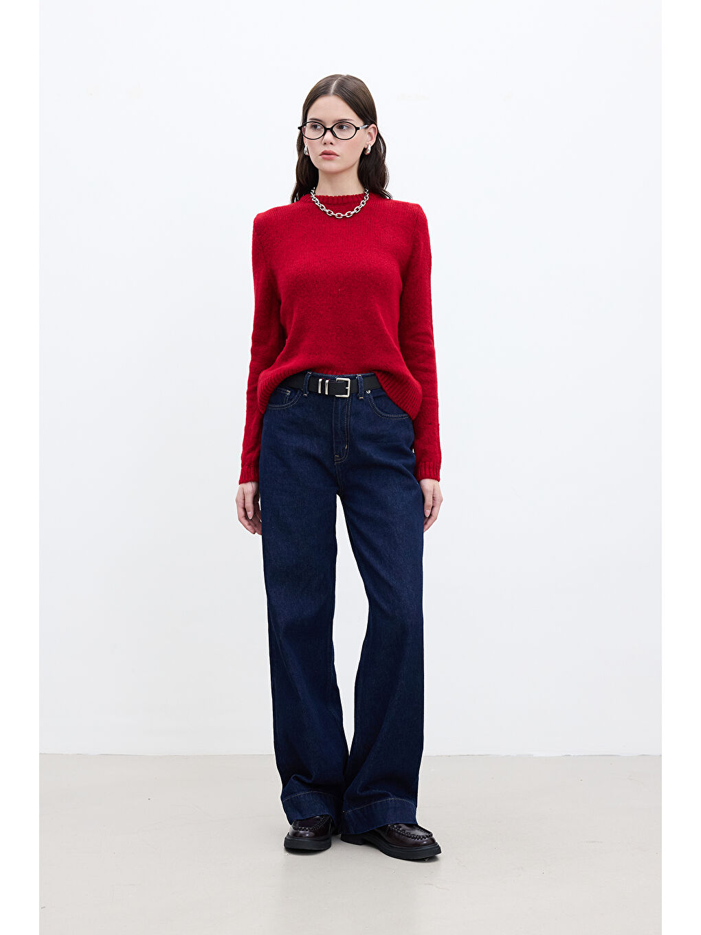 Bisiklet Yaka Fit Triko Kazak Kırmızı-3