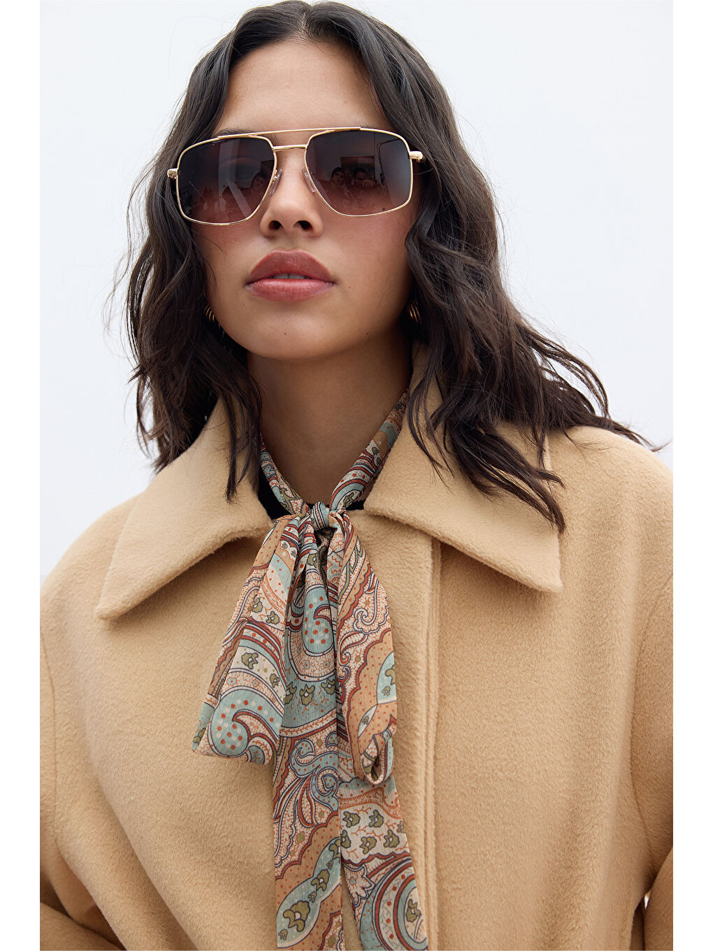 Kahverengi Düz Kapamalı Kaşe Kaban Camel-2