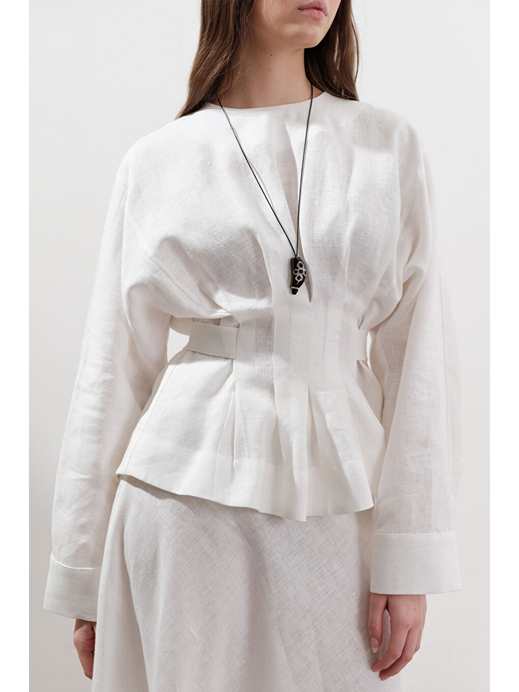 Keten Kruvaze Bağlamalı Bluz Ekru-2