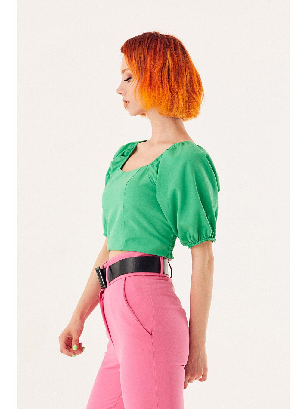 Yeşil Göğüs Dolgulu Karpuz Kol Bluz-3