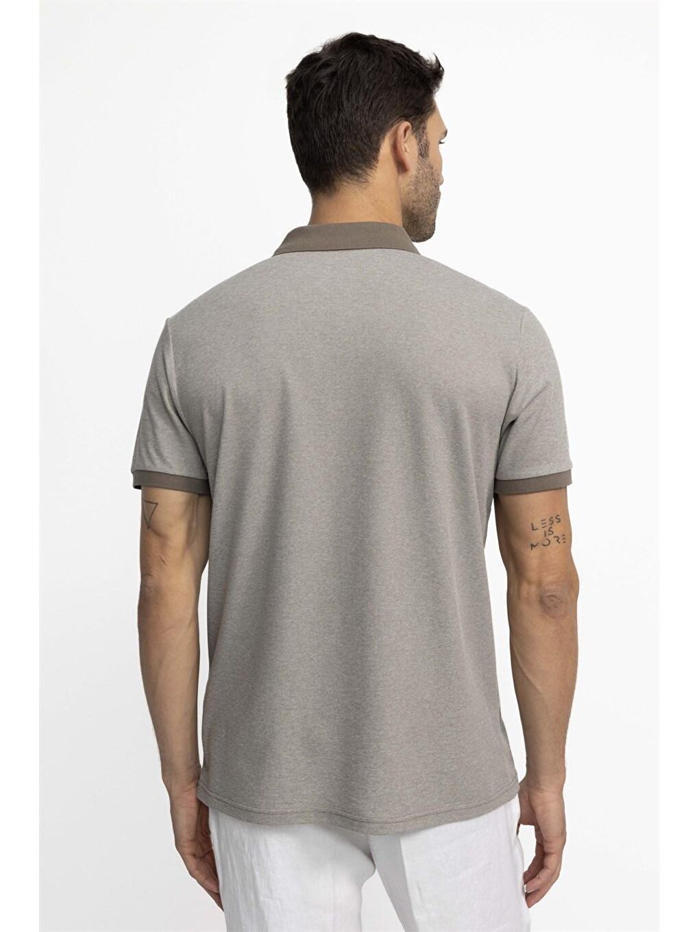 Erkek Polo Yaka Klasik Fit Düz Pamuklu Pike  Gri Tişört-3