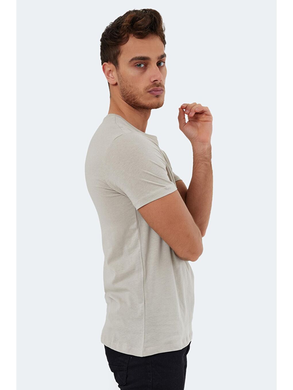 Bej KAURI Erkek %100 Pamuk Tişört Taş Gri-2