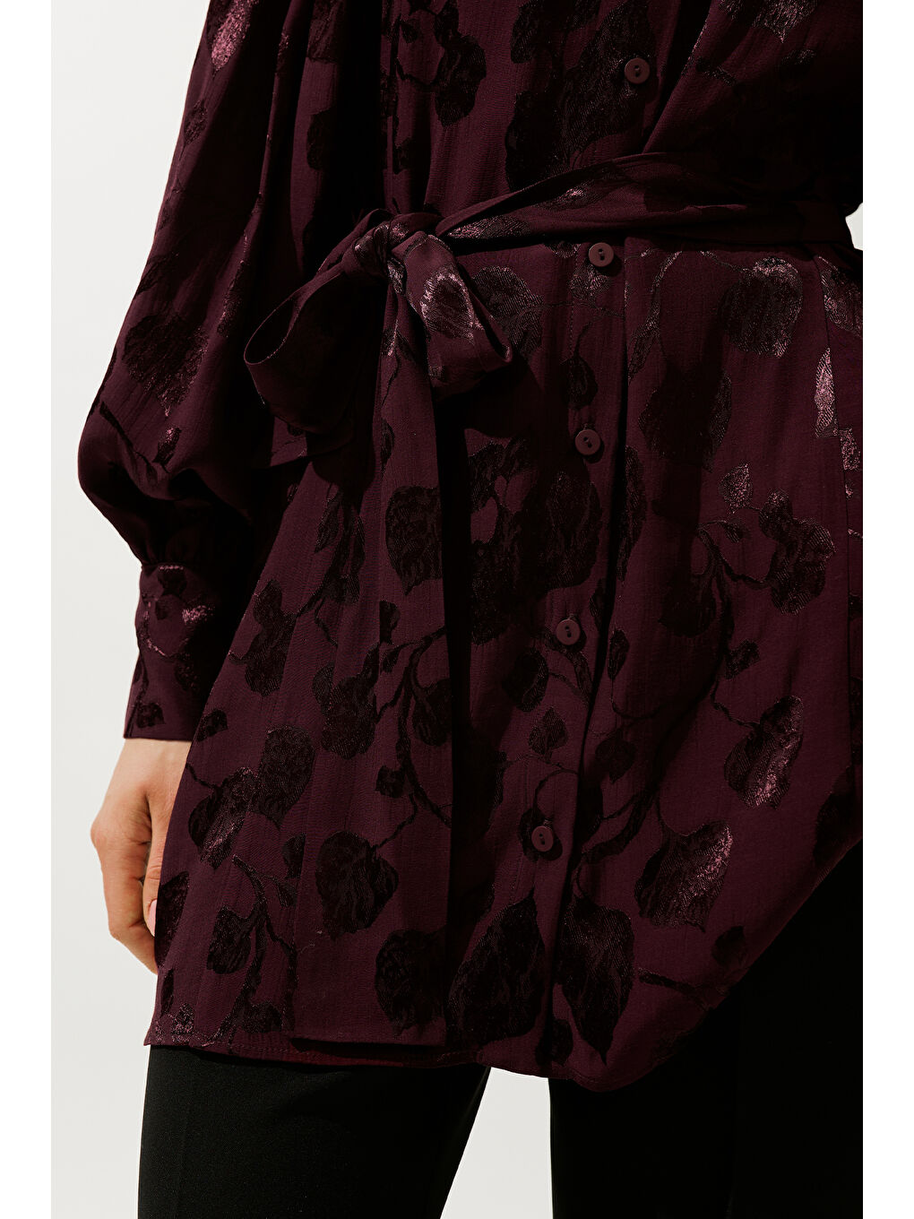 Jakarlı Saten Gömlek Bordo-5