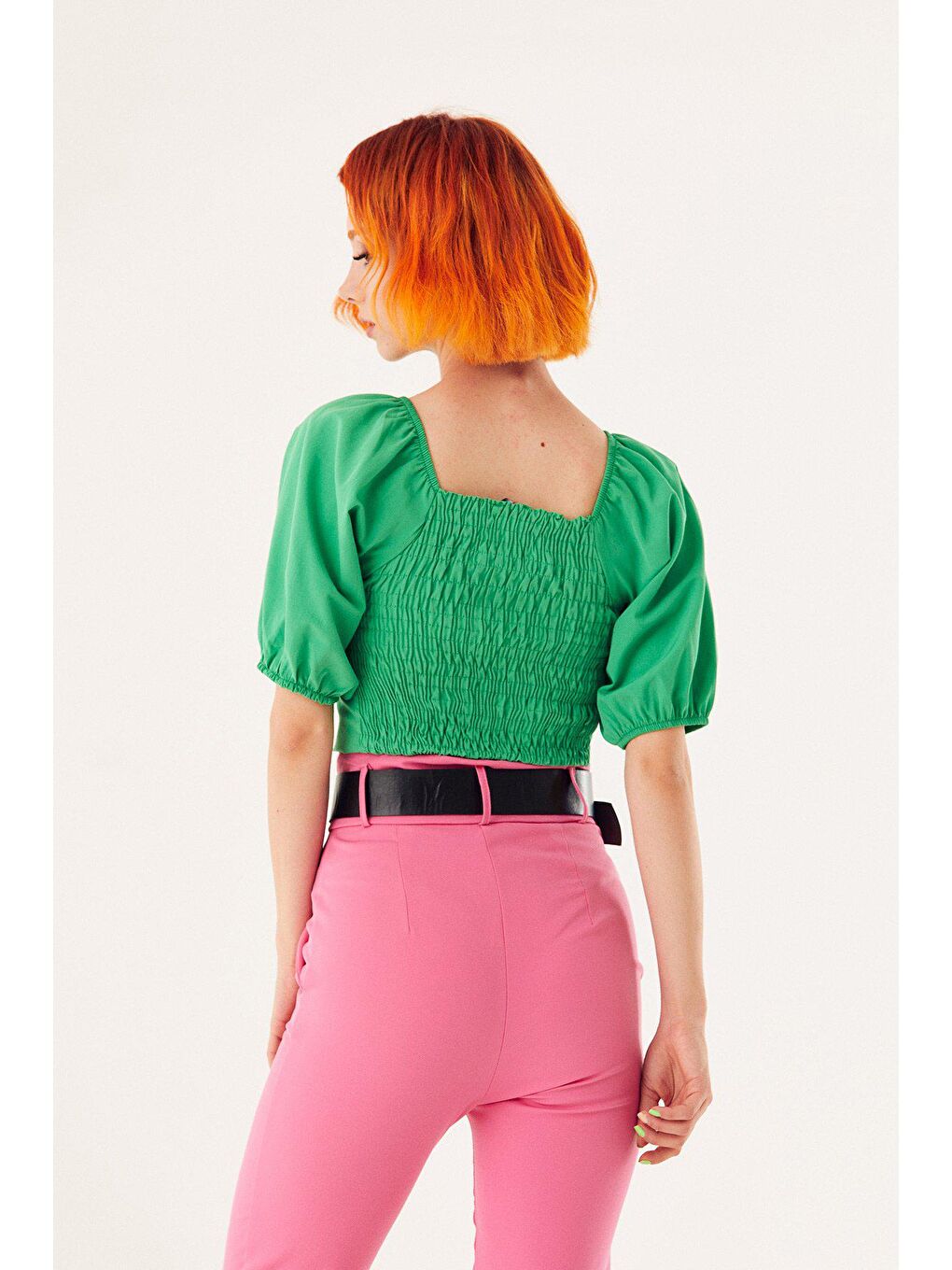Yeşil Göğüs Dolgulu Karpuz Kol Bluz-4