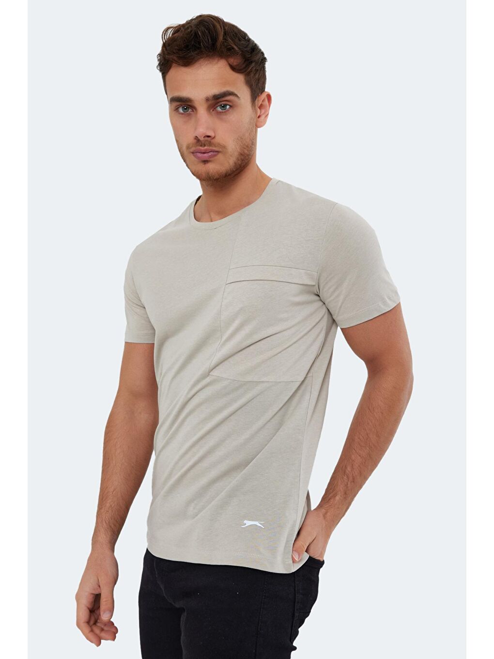 Bej KAURI Erkek %100 Pamuk Tişört Taş Gri-3