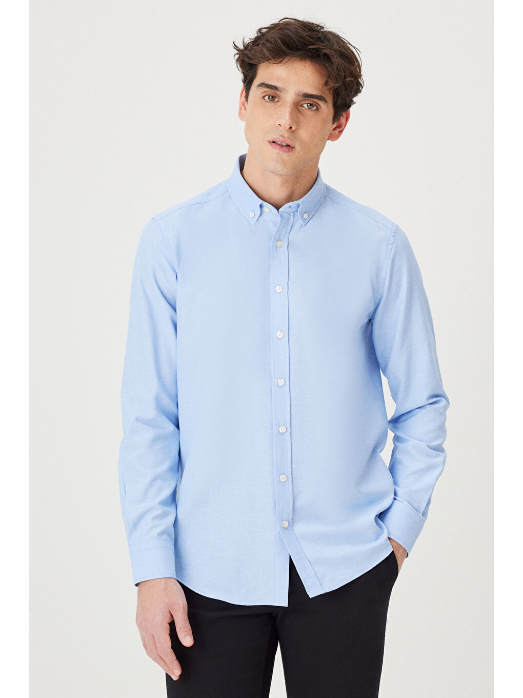 Beyaz Erkek BEYAZ-MAVI 2'li Pamuklu Kolay Ütülenebilir Slim Fit Dar Kesim Oxford Gömlek Paketi-8