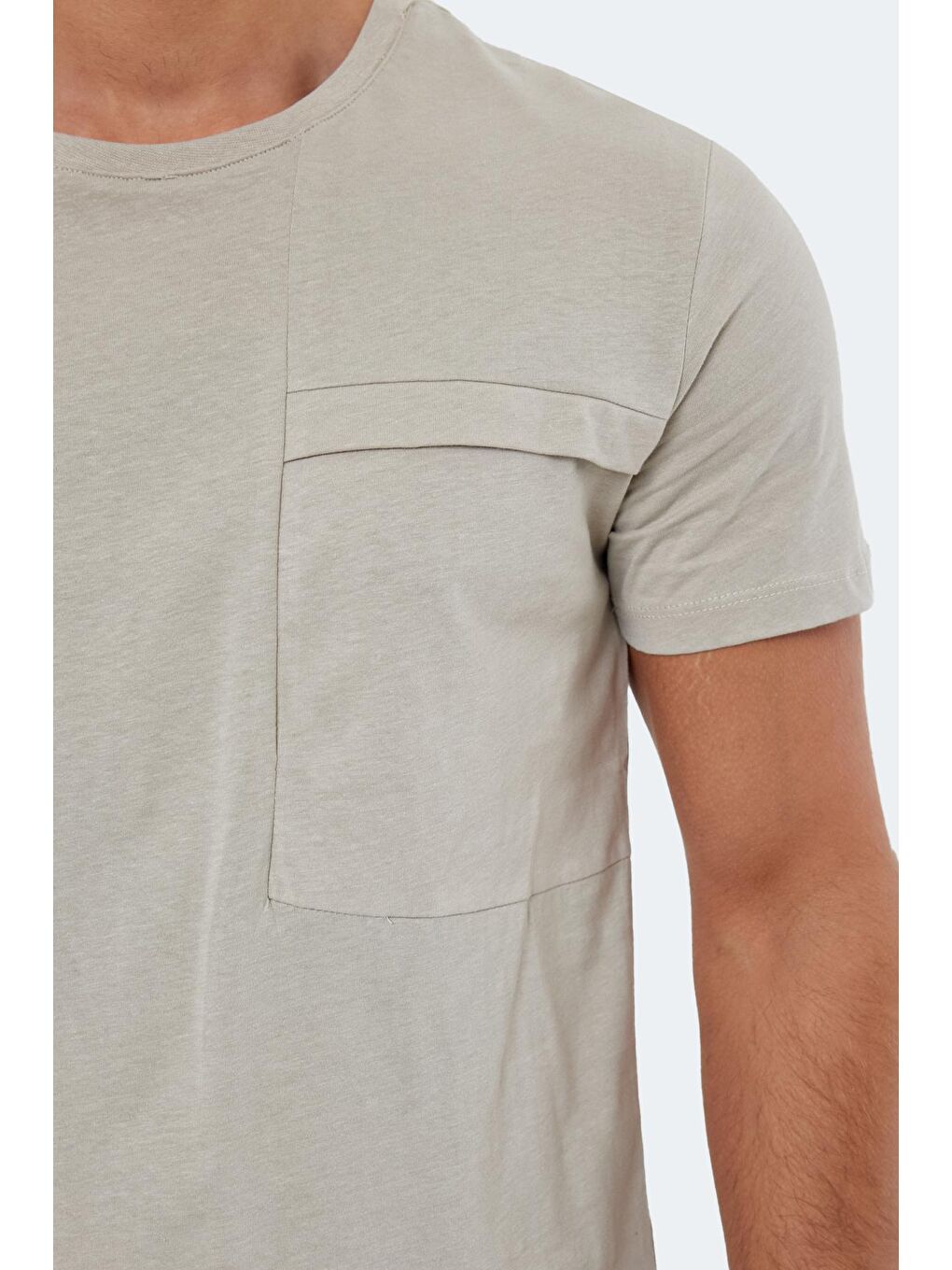 Bej KAURI Erkek %100 Pamuk Tişört Taş Gri-4