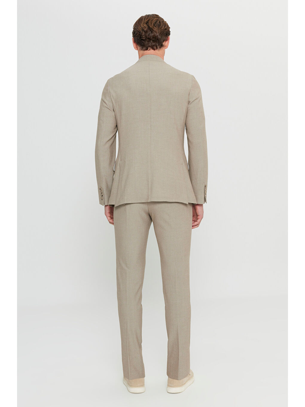 Erkek Bej Slim Fit Dar Kesim Kırlangıç Yaka Torba Cepli Esnek Kruvaze Takım Elbise-8