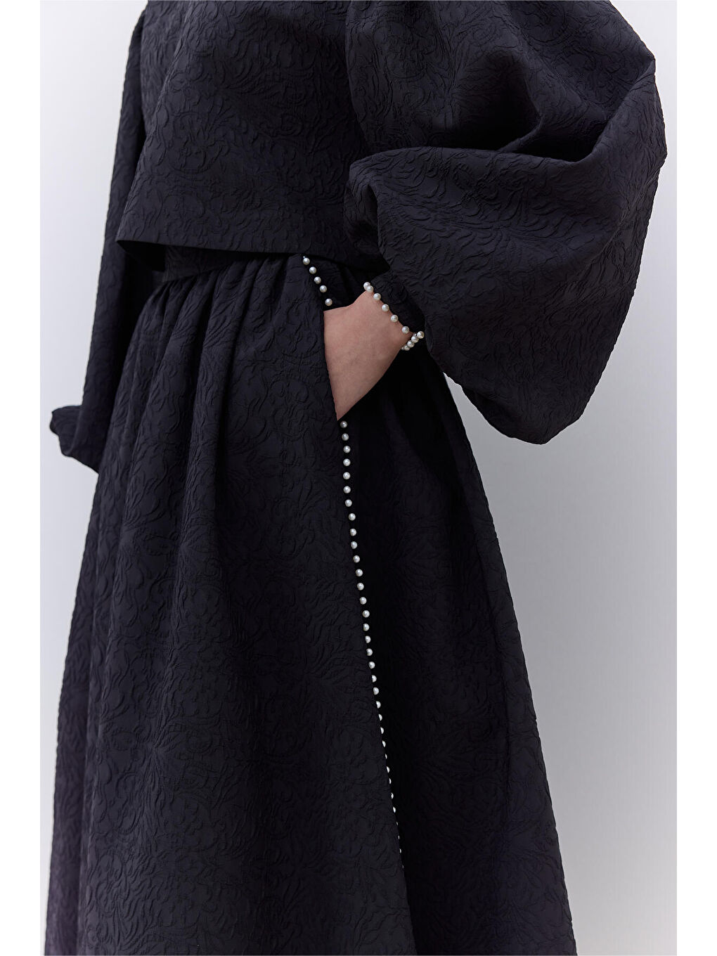 İnci Detaylı Jakarlı Etek Siyah-1