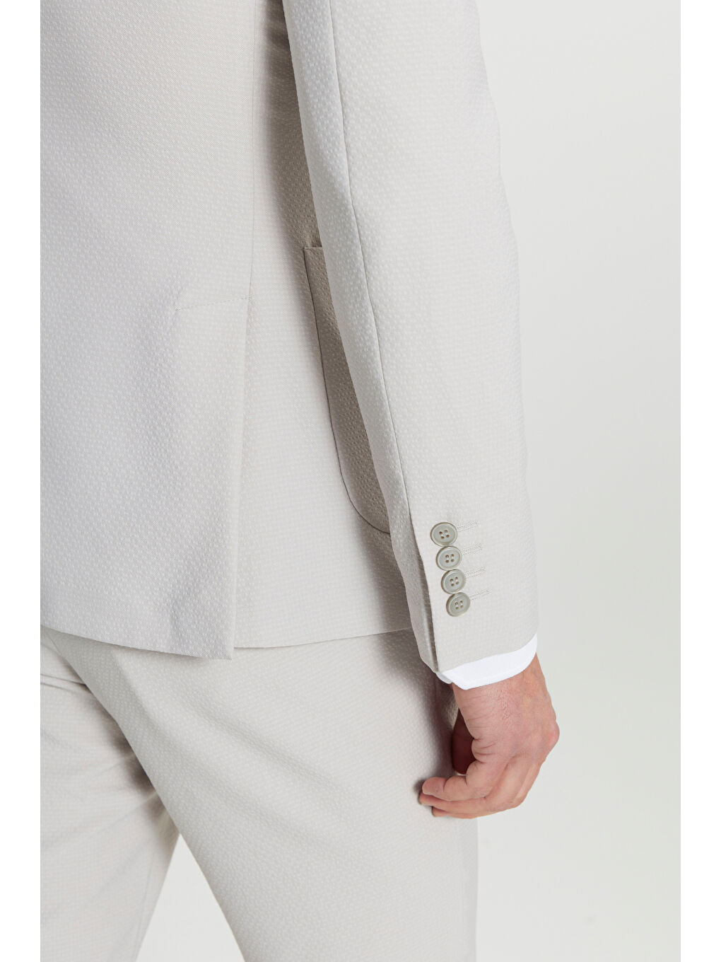 Erkek Bej Slim Fit Dar Kesim Mono Yaka Torba Cepli Gofre Desenli Esnek Takım Elbise-6