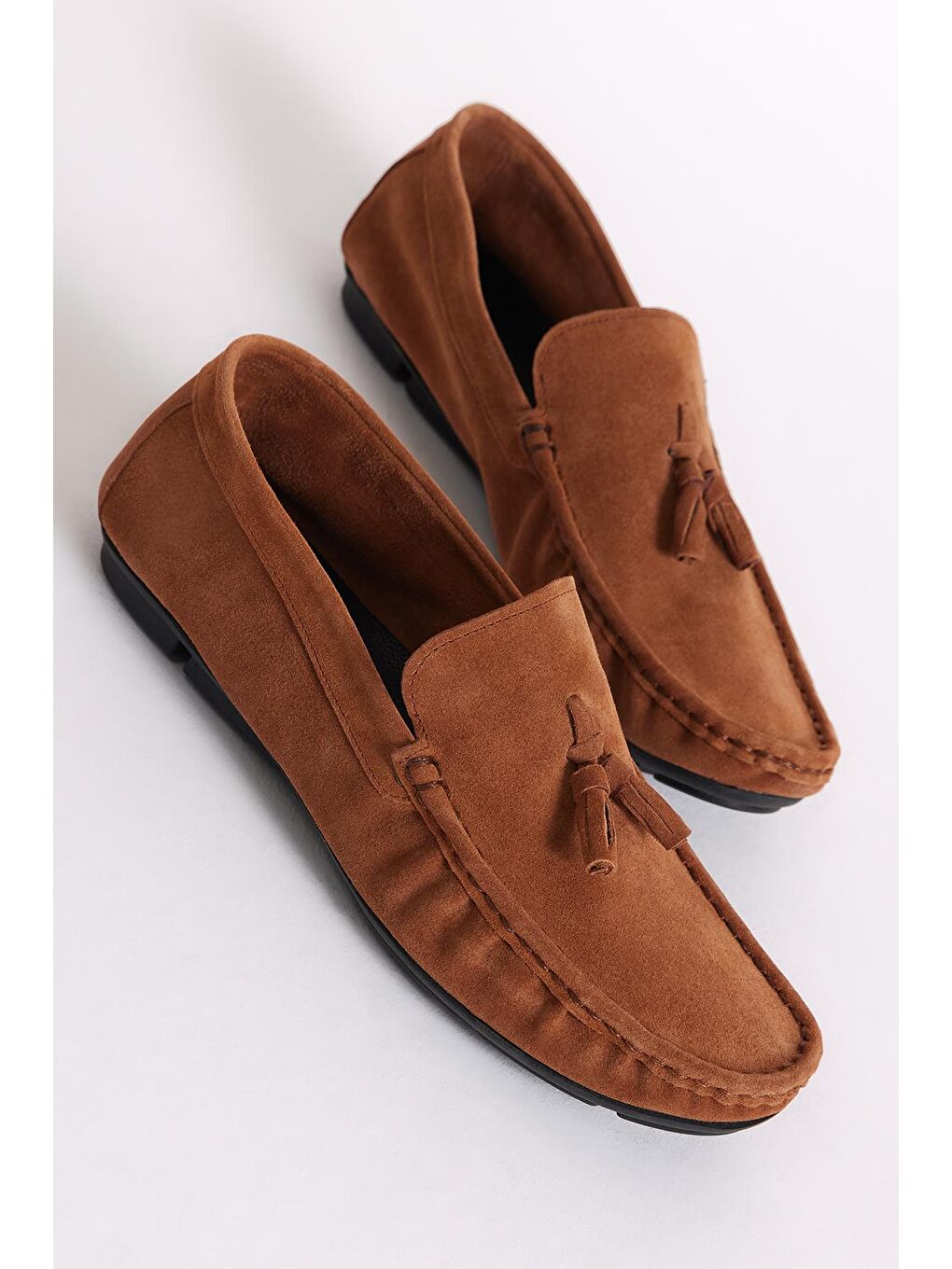 Kahverengi Erkek Taba Önü Püsküllü Süet Hakiki Deri Loafer