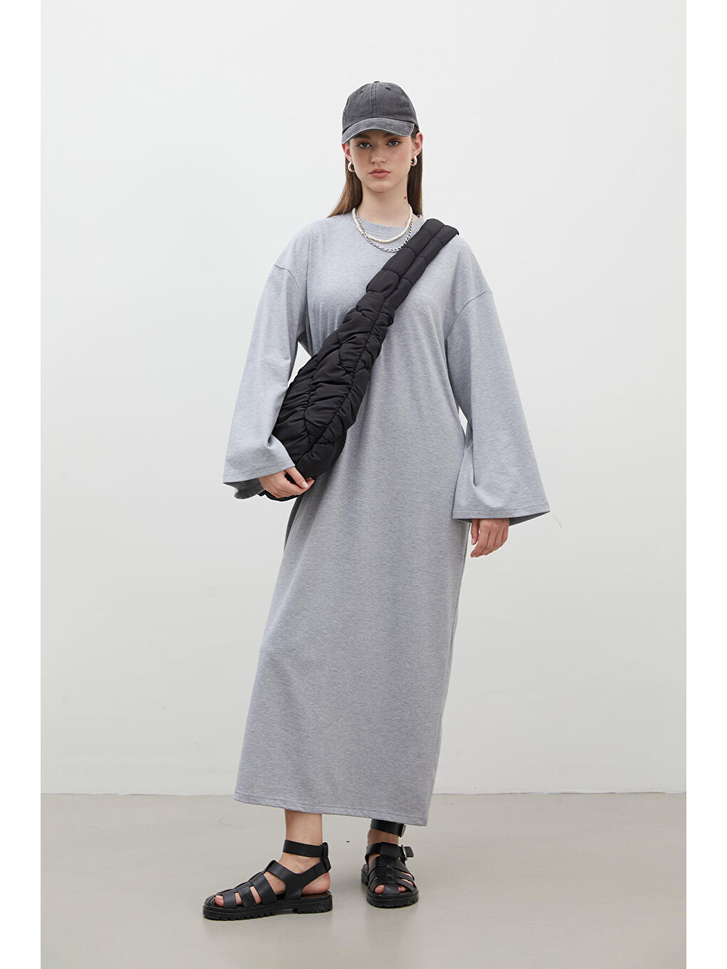 Gri Oversize Pamuklu Elbise Grı-Melanj