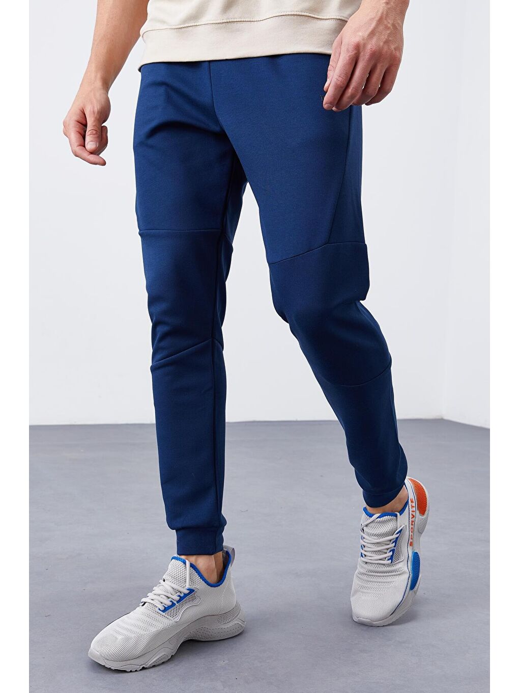 TOMMYLIFE İndigo Ters Fermuarlı Cepli Dar Kalıp Jogger Erkek Eşofman Alt - 84765 - 3