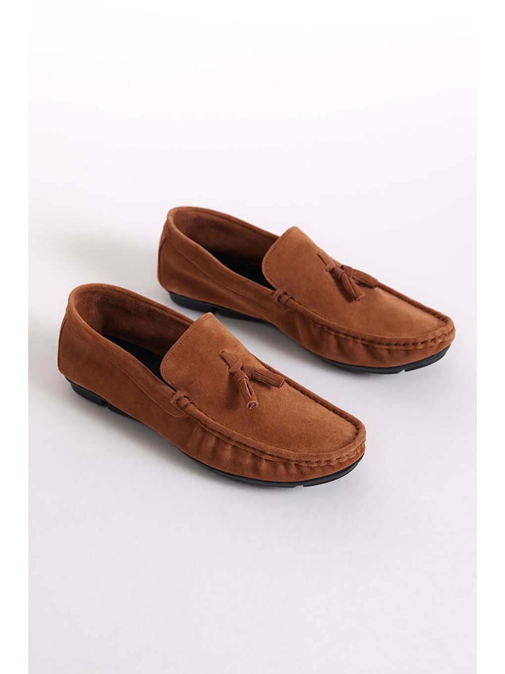 Kahverengi Erkek Taba Önü Püsküllü Süet Hakiki Deri Loafer-2