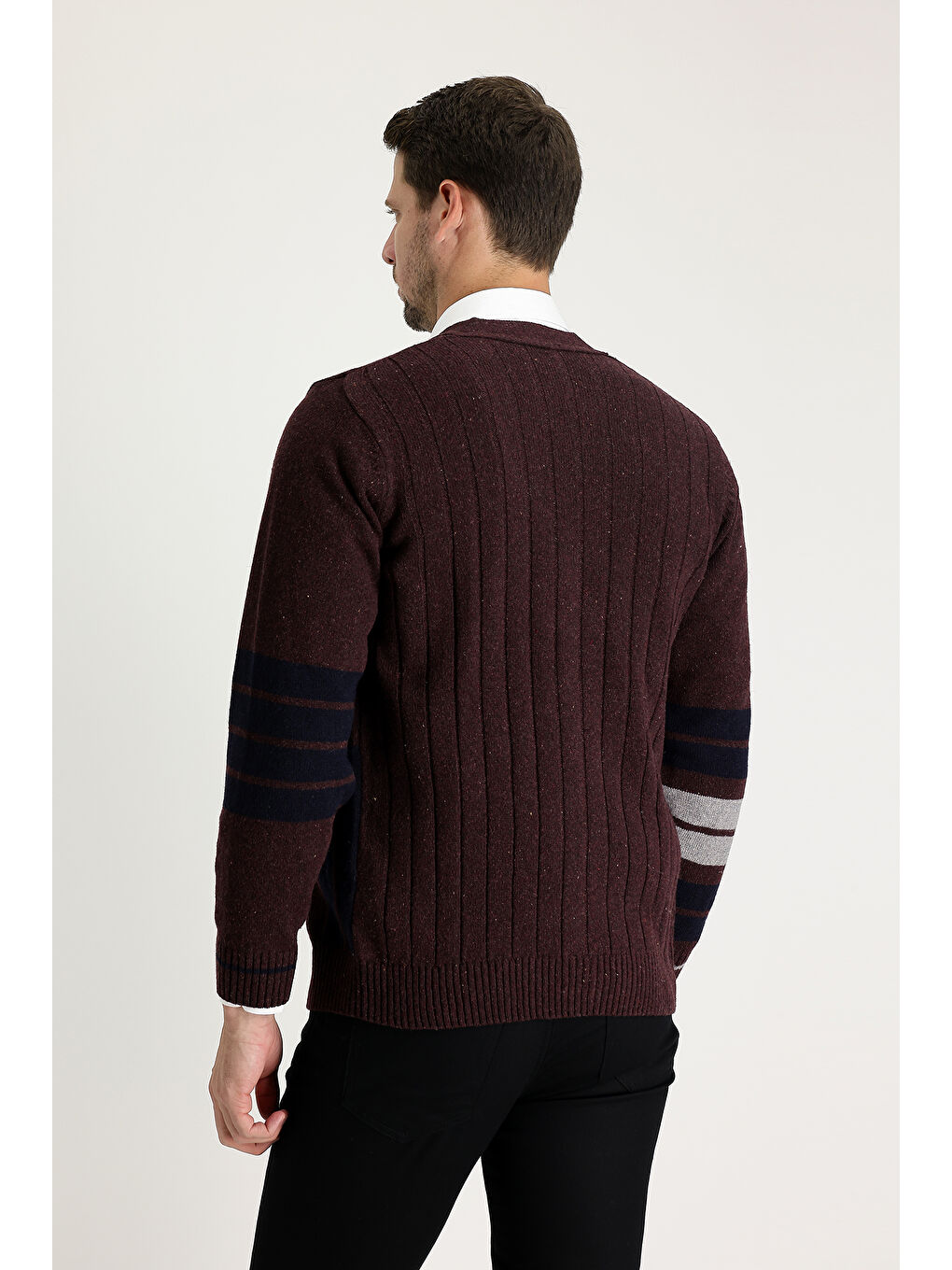 Bordo Yünlü Desenli Triko Hırka-2