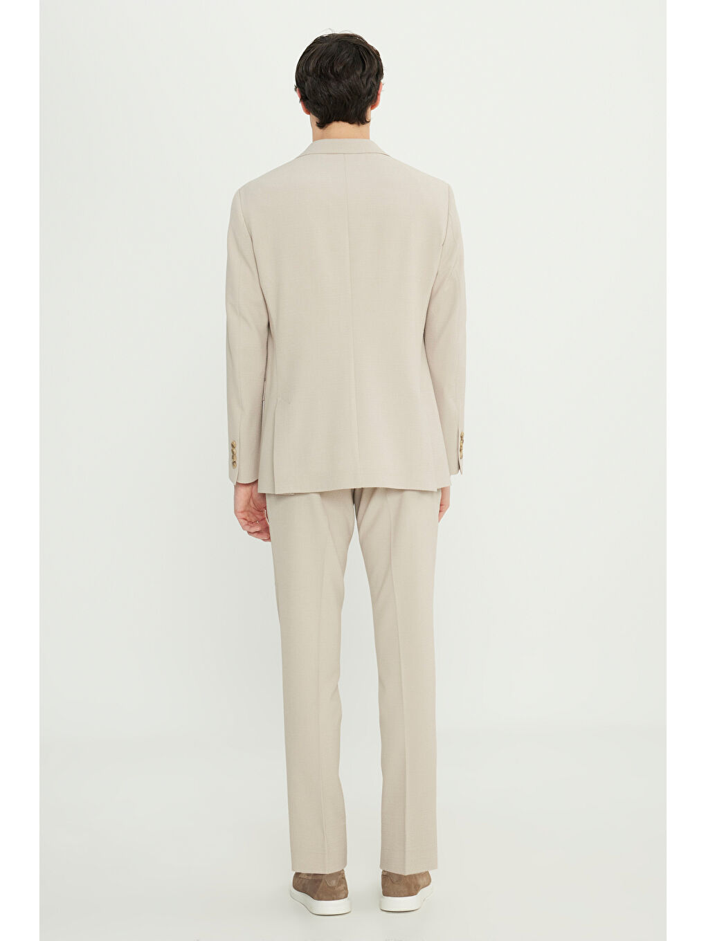 Erkek Bej Slim Fit Dar Kesim Mono Yaka Gofre Desenli Kapak Cepli Esnek Takım Elbise-8