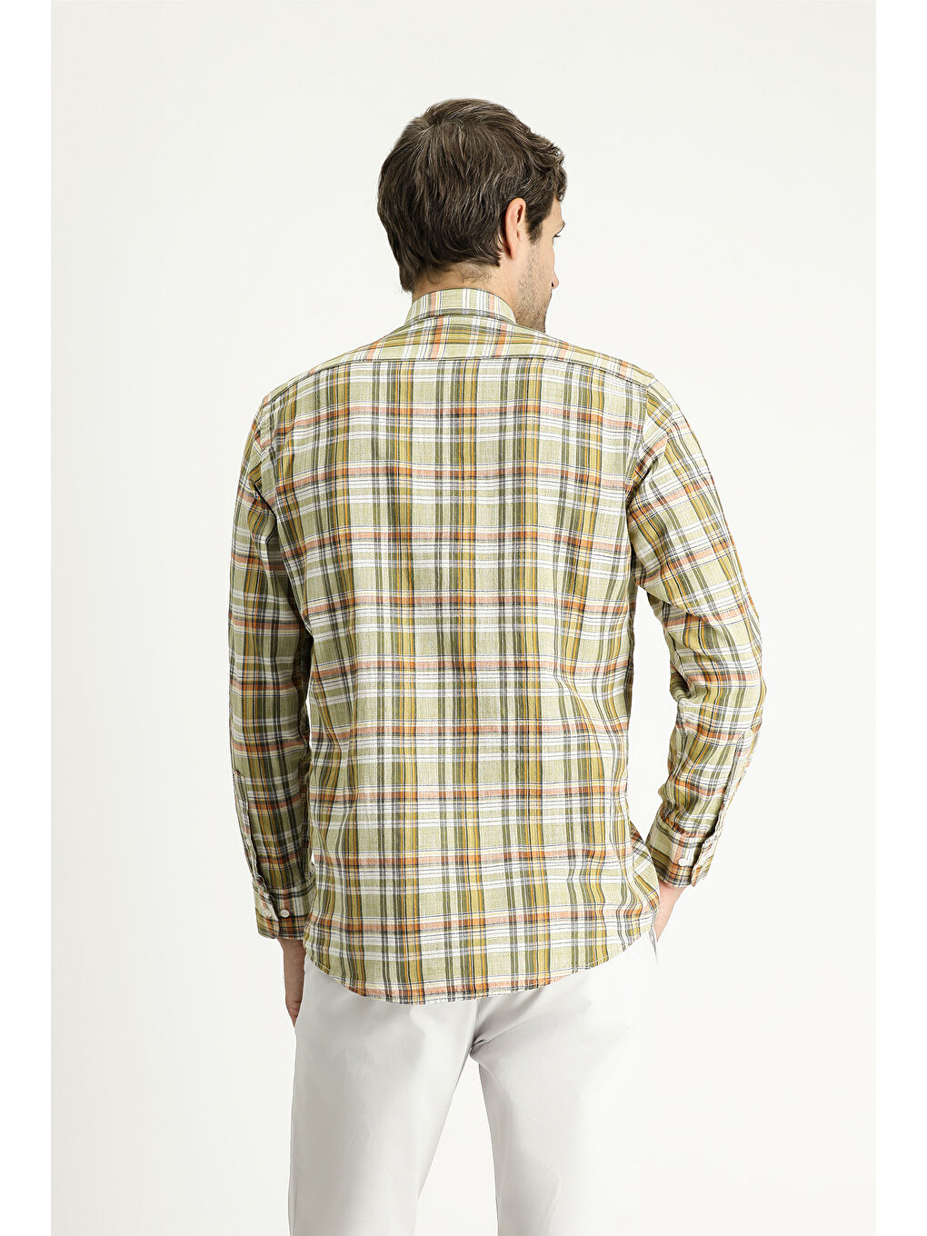 Haki Uzun Kol Regular Fit Ekose Spor Pamuk %100 Pamuk Gömlek-3