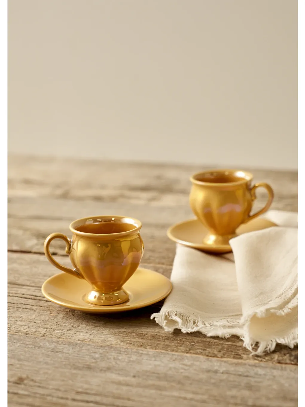 Sarı Clara 2'li Porselen Kahve Fincanı Seti Hardal (90 cc)