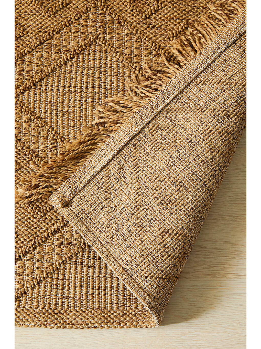 Bej Jüt Görünümlü Karo Desenli Halı Kilim 160x230 cm-1