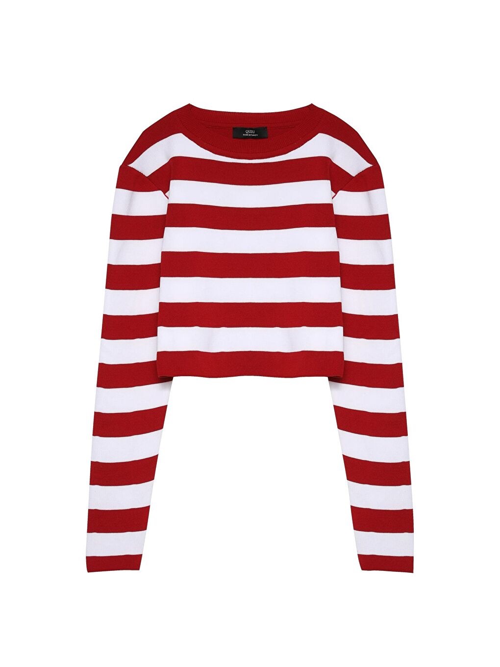 Çizgili Crop Triko Kırmızı-1