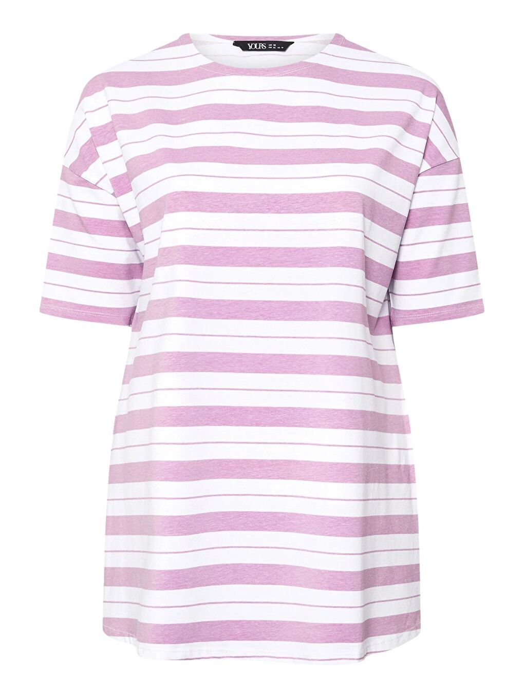 Mor Büyük Beden Bisiklet Yaka Kısa Kollu Yanları Yırtmaçlı Çizgili T-shirt 303944-5