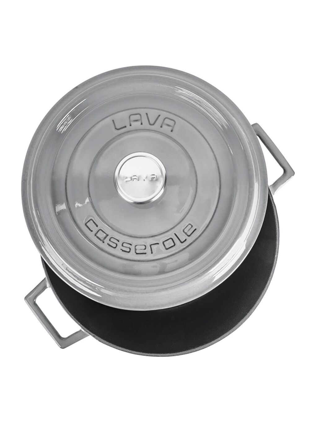 Gri Yuvarlak Tencere Döküm Demir Yekpare Kulplu Premium Serisi Çap(Ø)28cm.-1