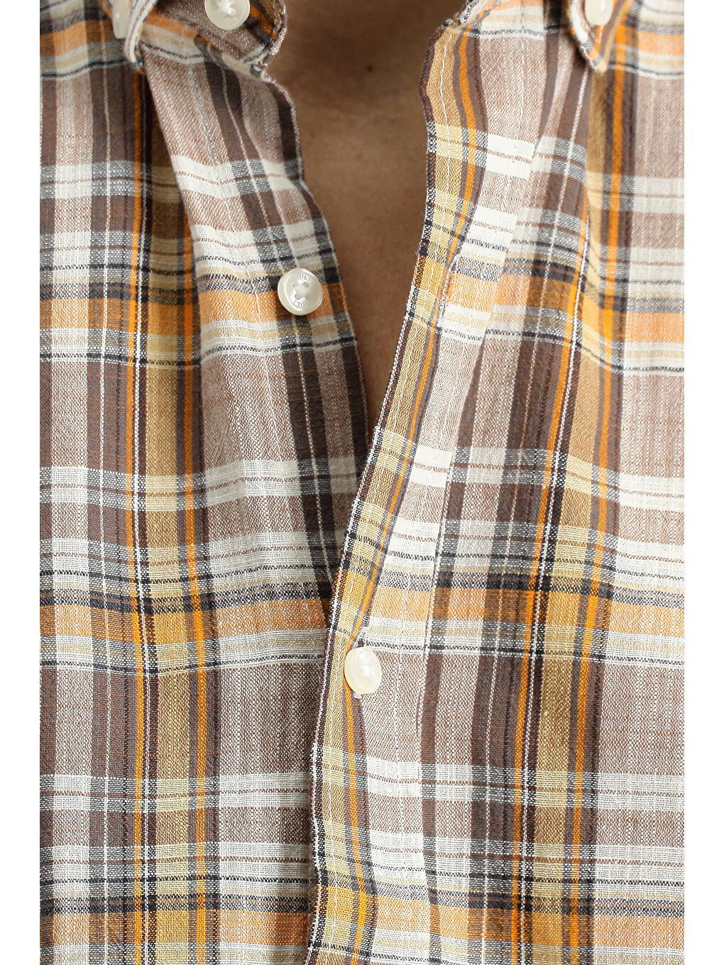 Kahverengi Uzun Kol Regular Fit Ekose Spor Pamuk %100 Pamuk Gömlek-4