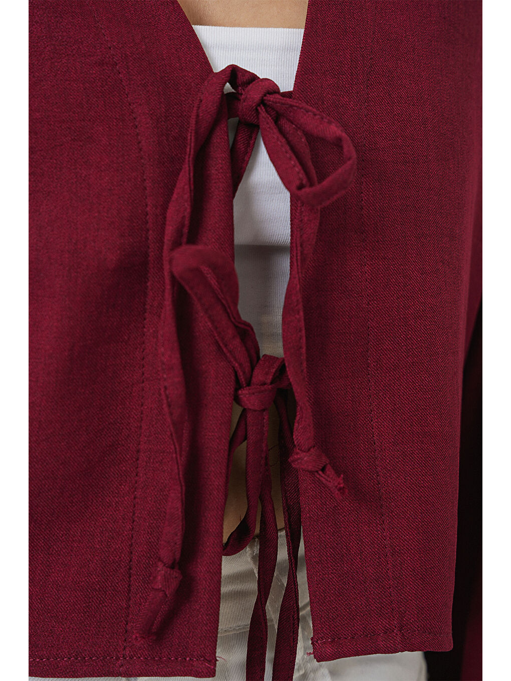 Önü Bağlamalı Keten Kimono 960 - Bordo-4