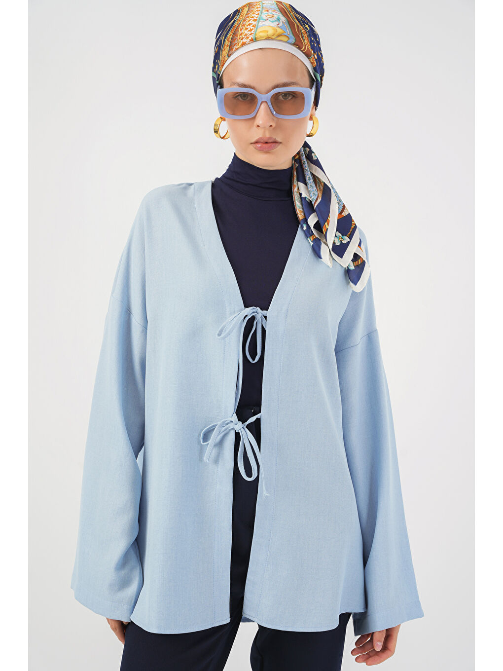 Keten Tesettür Kimono 5968 - Mavi