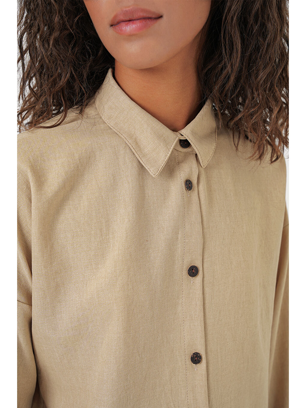 Kadın Bej Oversize Keten Alt Üst Takım 6622-3