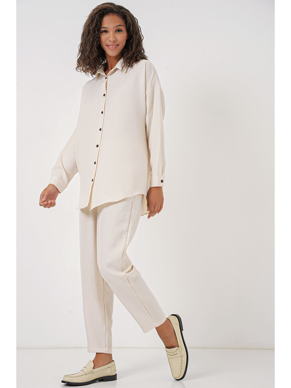 6622 Keten İkili Takım - Ekru-3