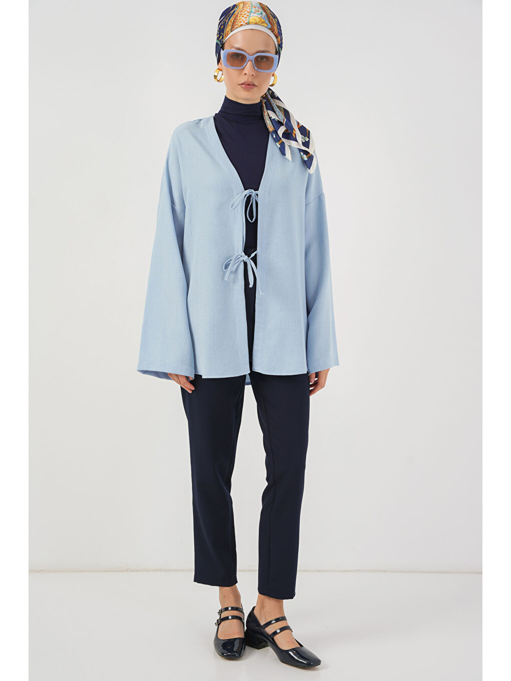 Keten Tesettür Kimono 5968 - Mavi-1