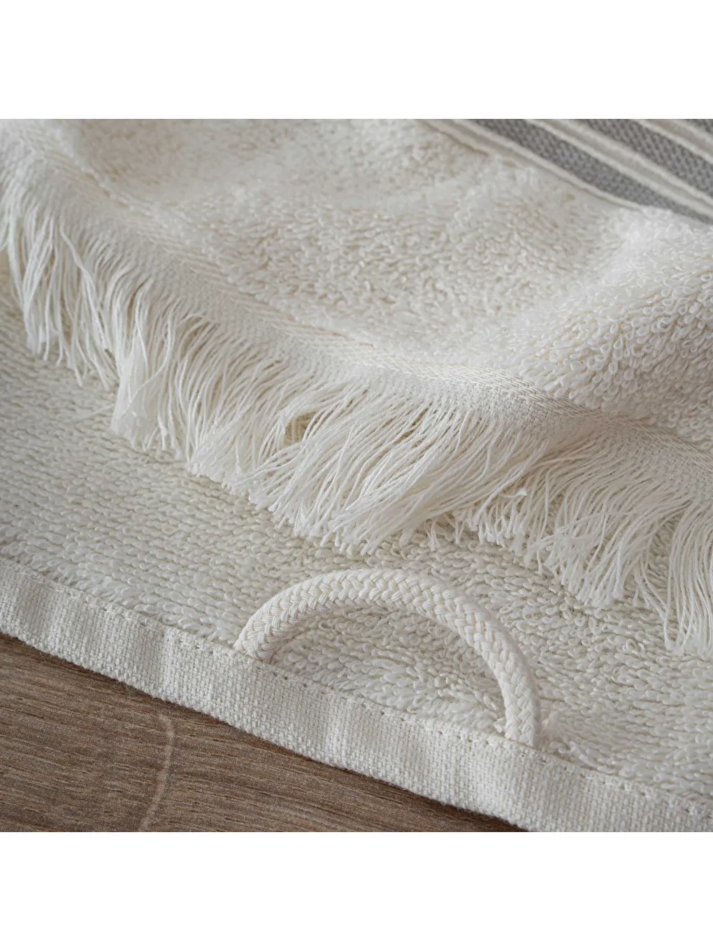 Ekru Aya 2'li El Yüz Havlusu Seti %100 Pamuk Jakarlı Krem 50x80 Cm-3