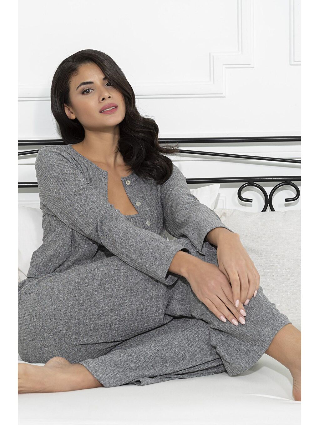 Antrasit 3'lü Fitilli Atlet Hırka Pijama Altı Takım-4