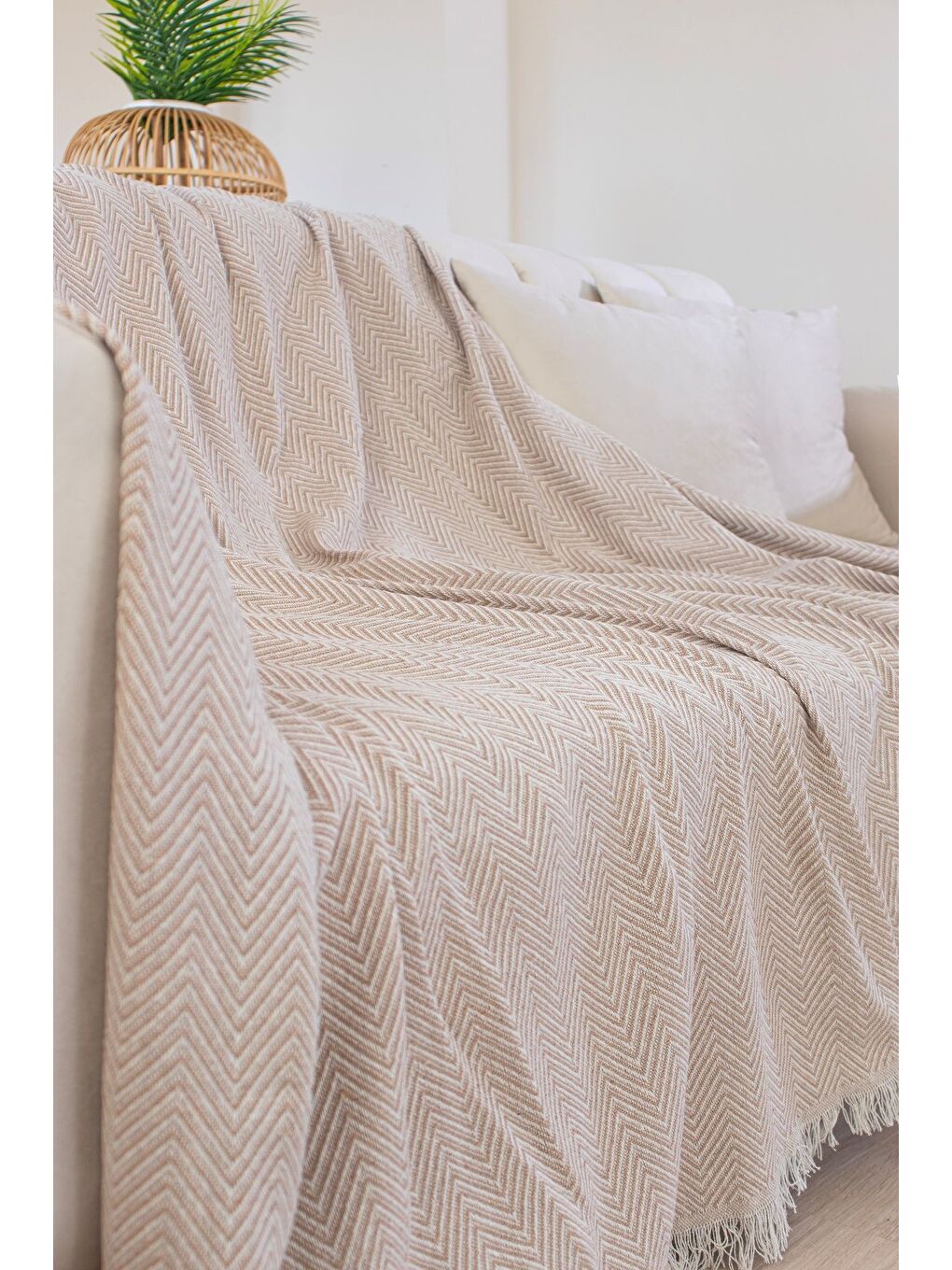 Tabu Home Dokuma Cozy Comfort Bej Koltuk Örtüsü - 1