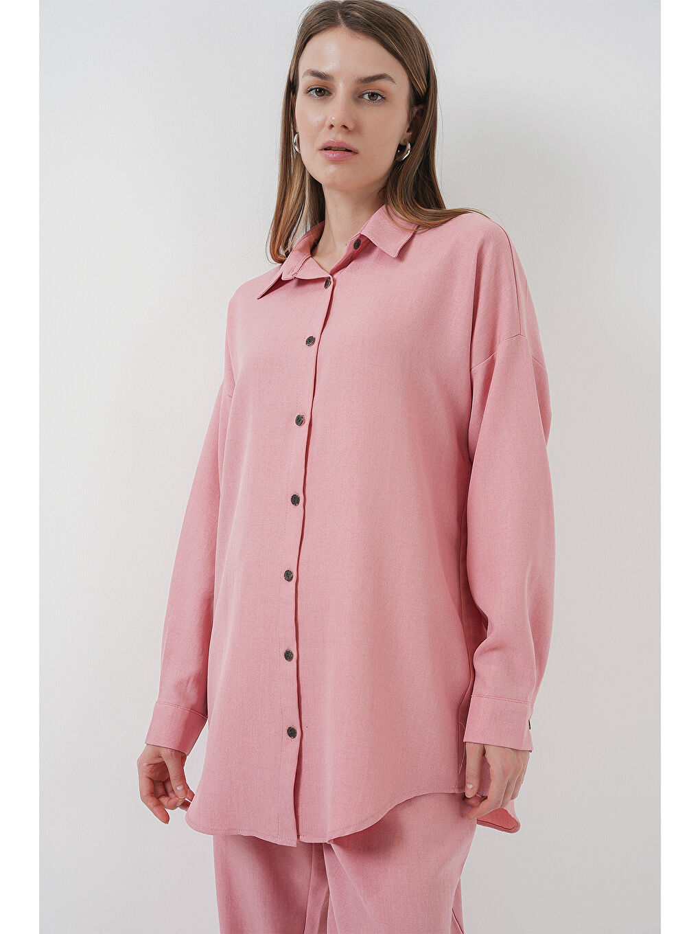 Pembe 6622 Keten İkili Takım - Pudra-1