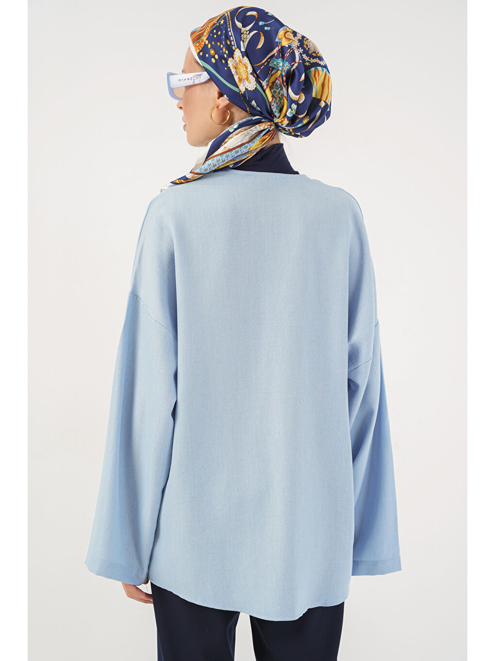 Keten Tesettür Kimono 5968 - Mavi-5