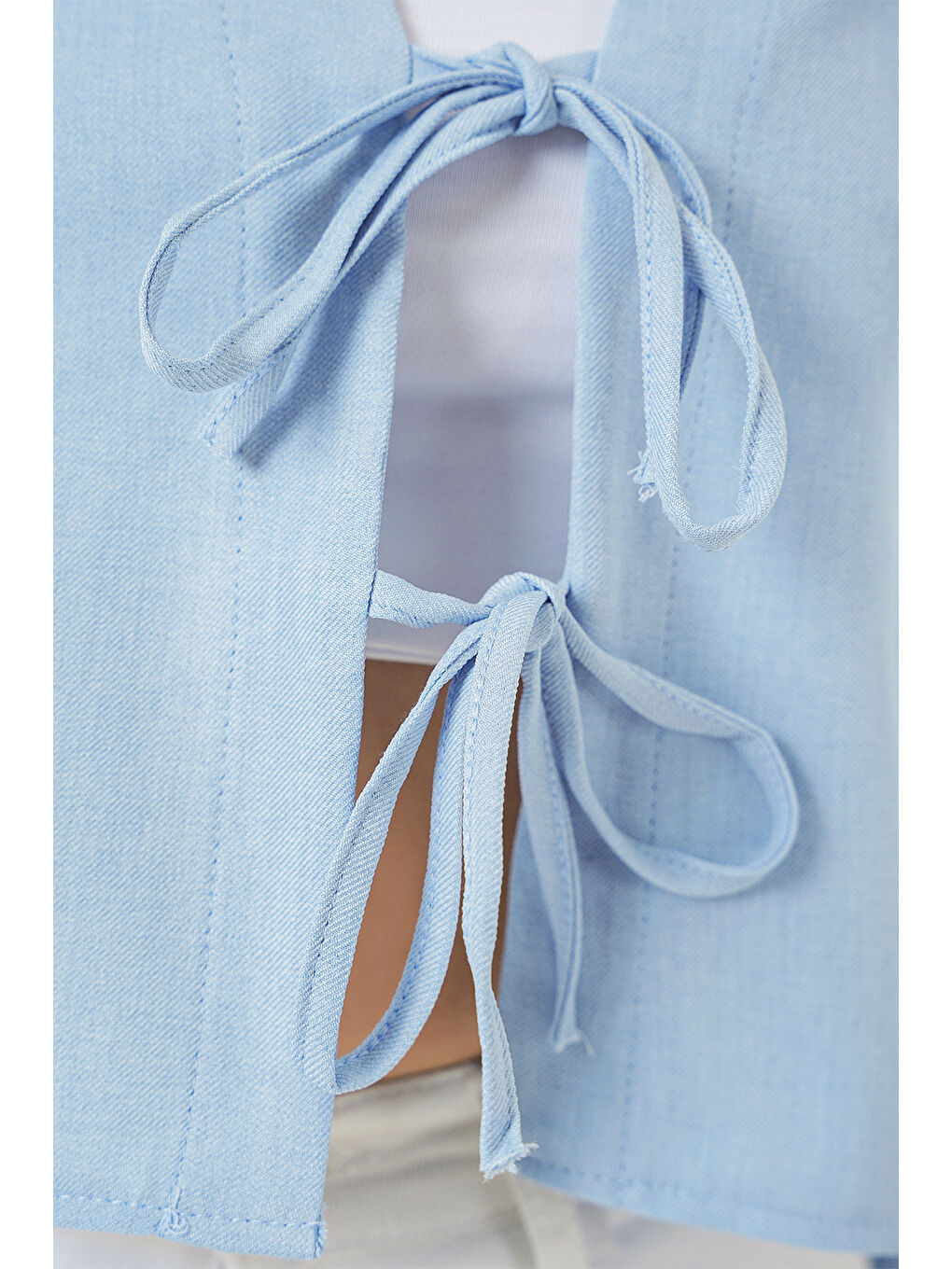 Önü Bağlamalı Keten Kimono 960 - Mavi-4