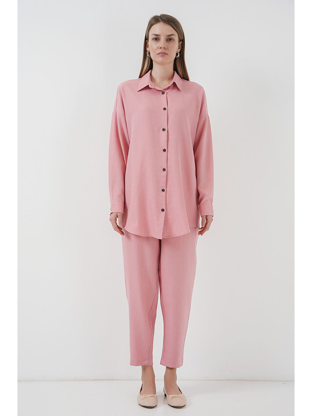 Pembe 6622 Keten İkili Takım - Pudra-2