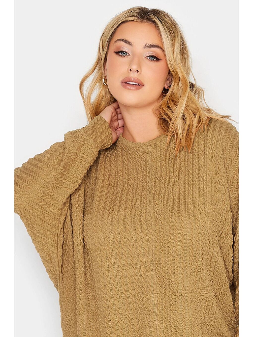 Kahverengi Büyük Beden Bisiklet Yaka Uzun Yarasa Kol İnce Bluz 301719-3