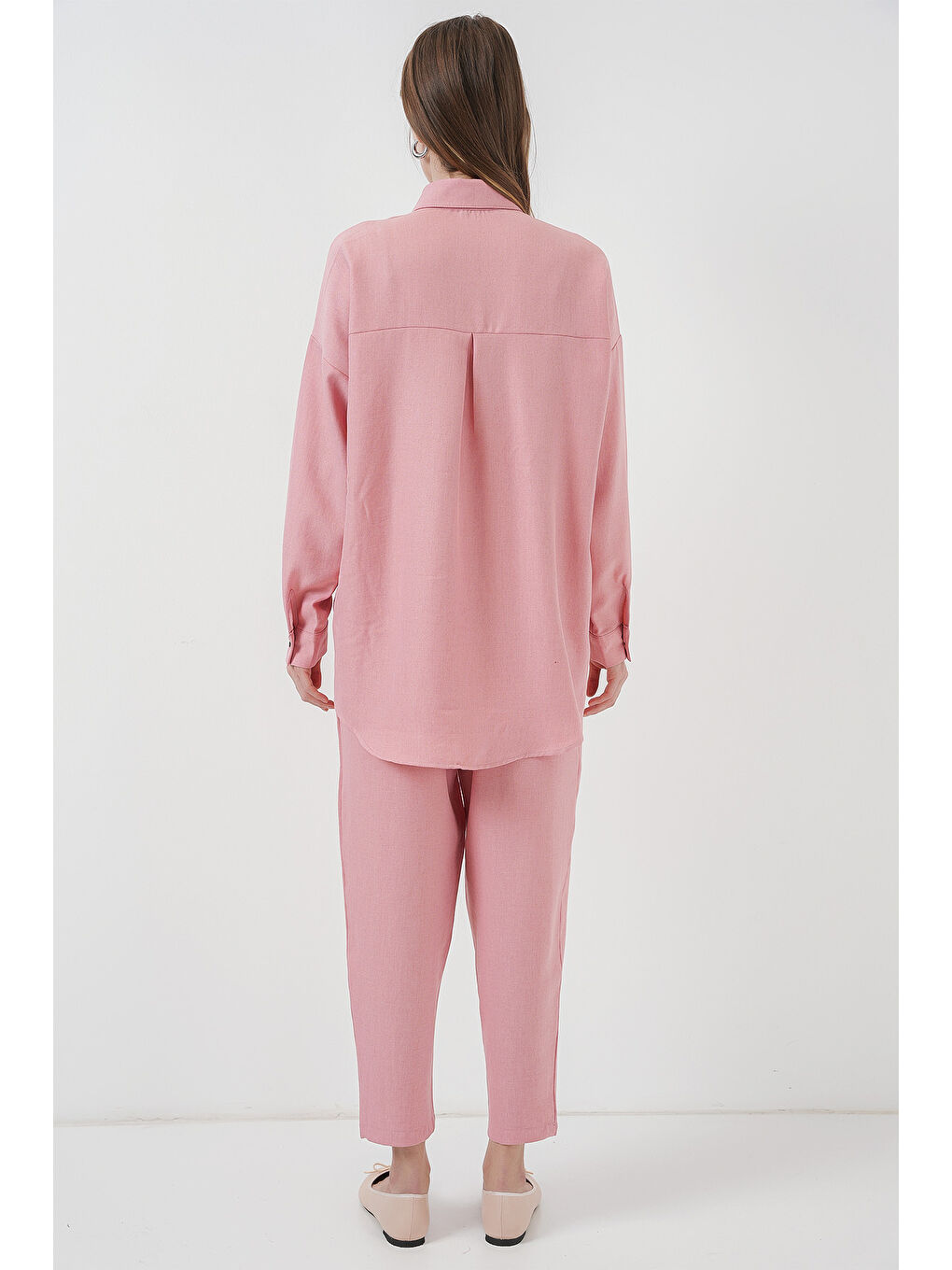 Pembe 6622 Keten İkili Takım - Pudra-5