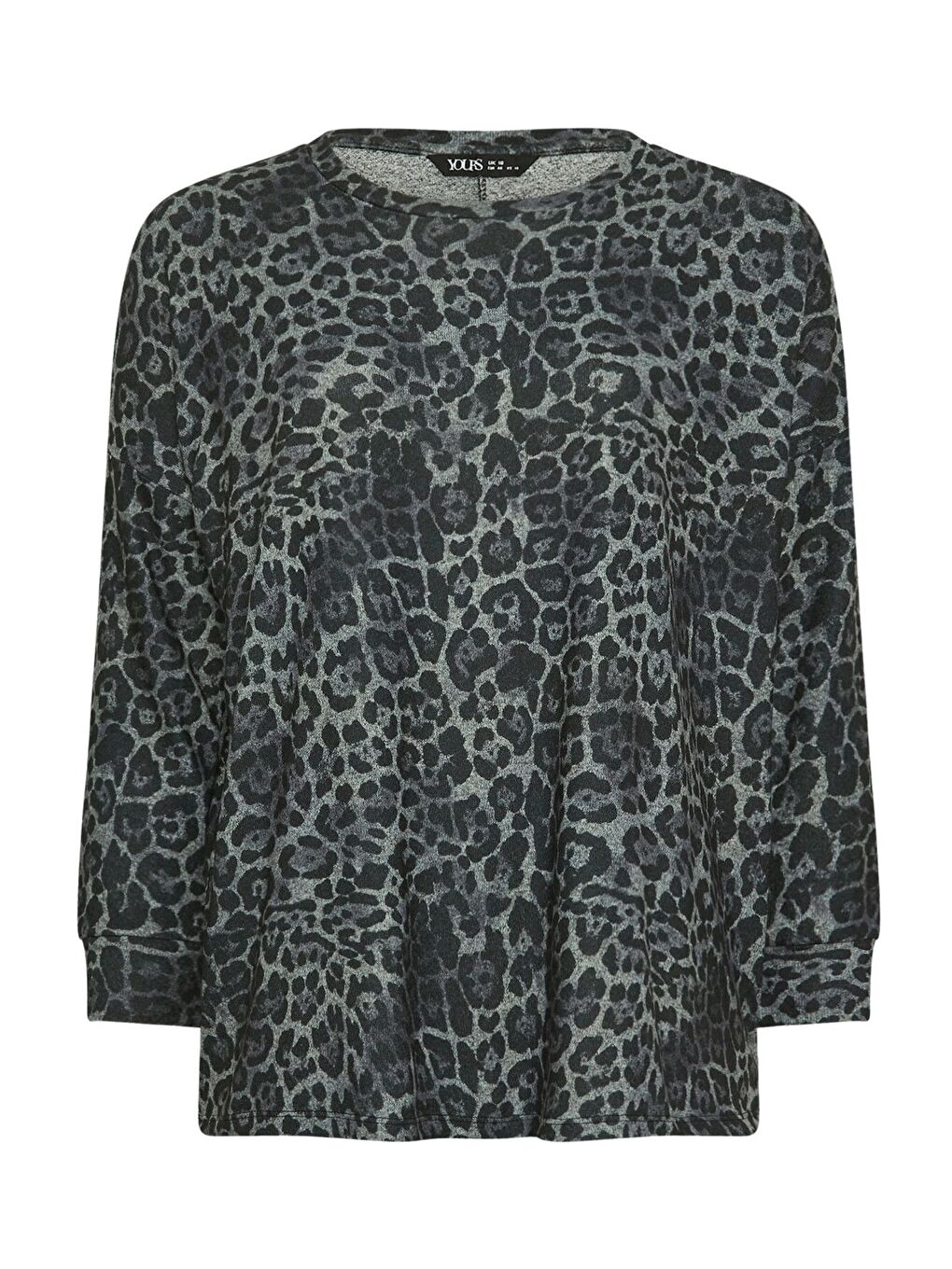 Gri Büyük Beden Bisiklet Yaka Uzun Kollu Leopar Desenli Bluz 322186-6